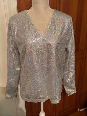 Silver sequin/ glittery  V-Neck Women’s Top